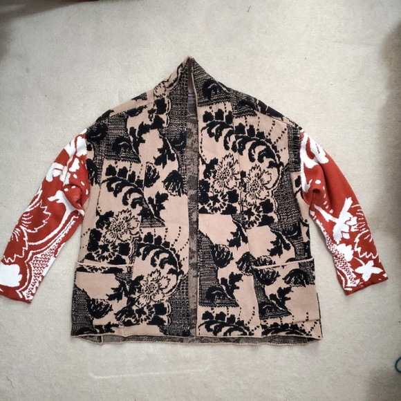 Anthropologie Lola cocoon cardigan sweater contrast print  XS/S black beige rust - Picture 6 of 16